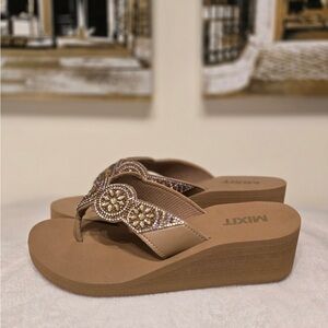 Mixit Beige Embellished Wedge Sandals Women’s 6 NEW